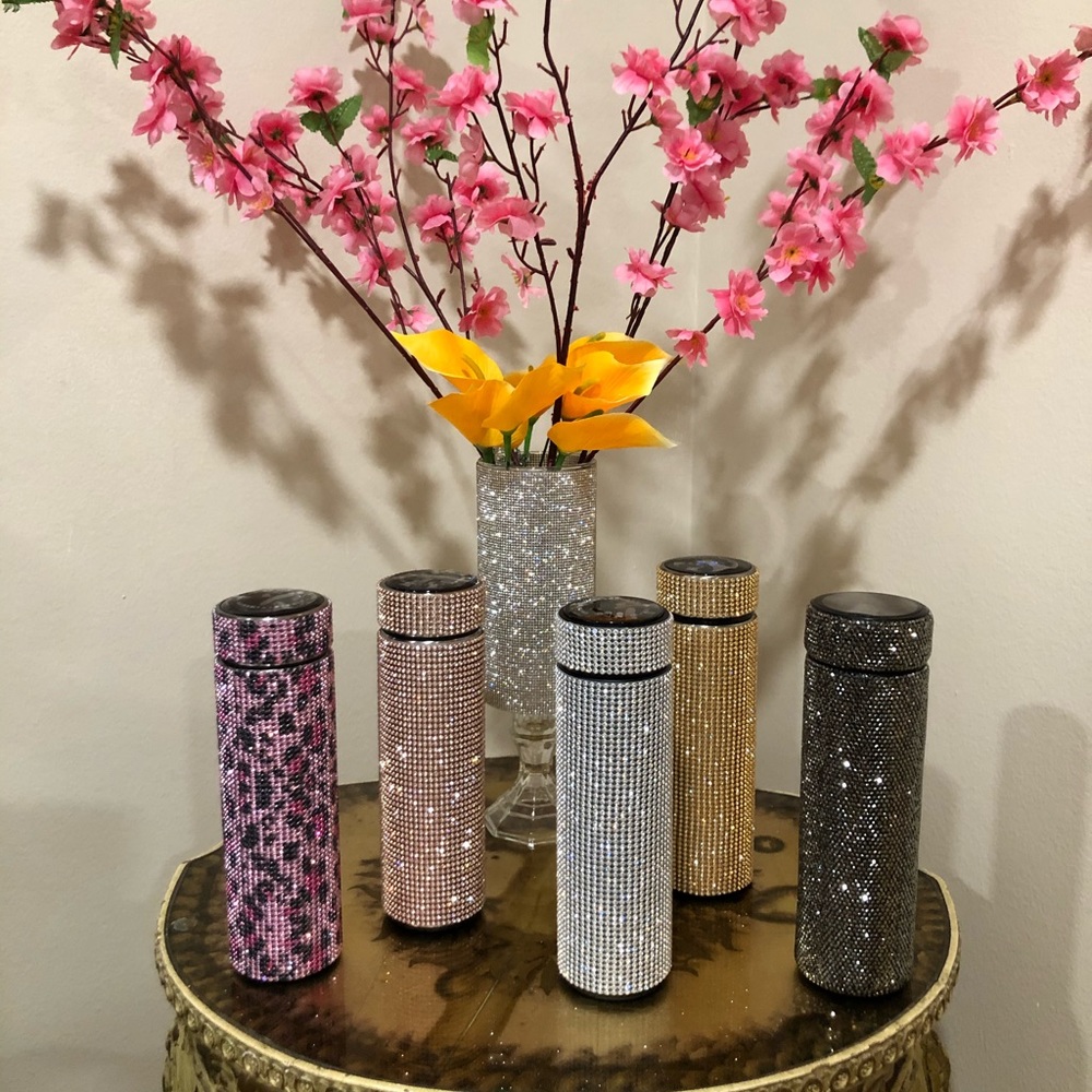 Rhinestone mesh covered LED display 500ml thermos.